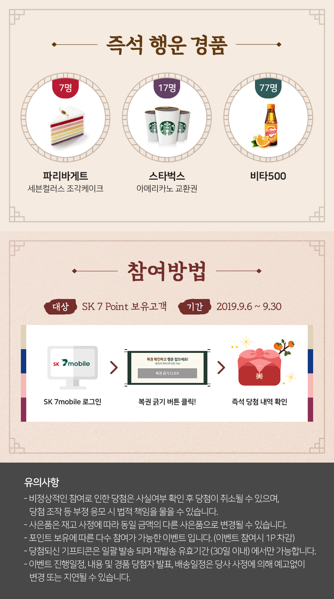 즉석 행운 경품, 상세 내용 하단 참조