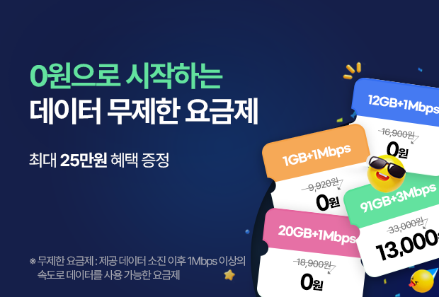12개월 체감가 0원! 데이터 무제한 요금제