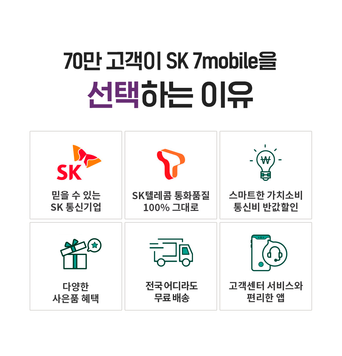 70만 고객이 SK7 mobile을 선택하는 이유