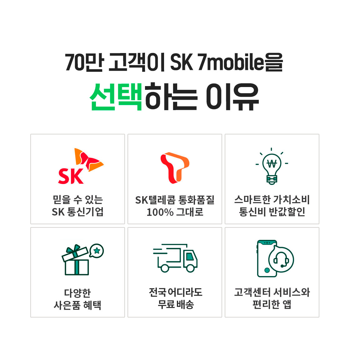 70만 고객이 SK7 mobile을 선택하는 이유