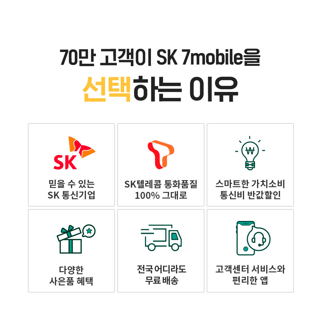 70만 고객이 SK7 mobile을 선택하는 이유