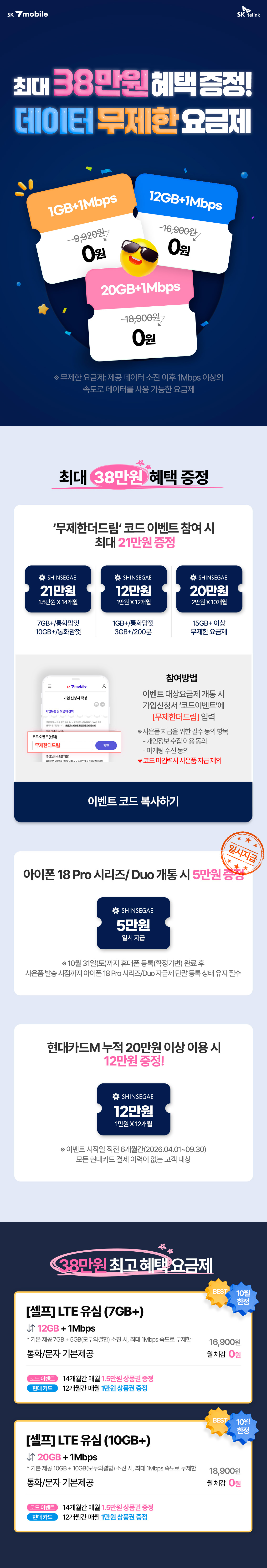 SK 7mobile은 91GB+ 요금제를 월 체감 3,000원에 이용할 수 있는 데이터 무제한 요금제로 최대 37만원 혜택을 제공한다.